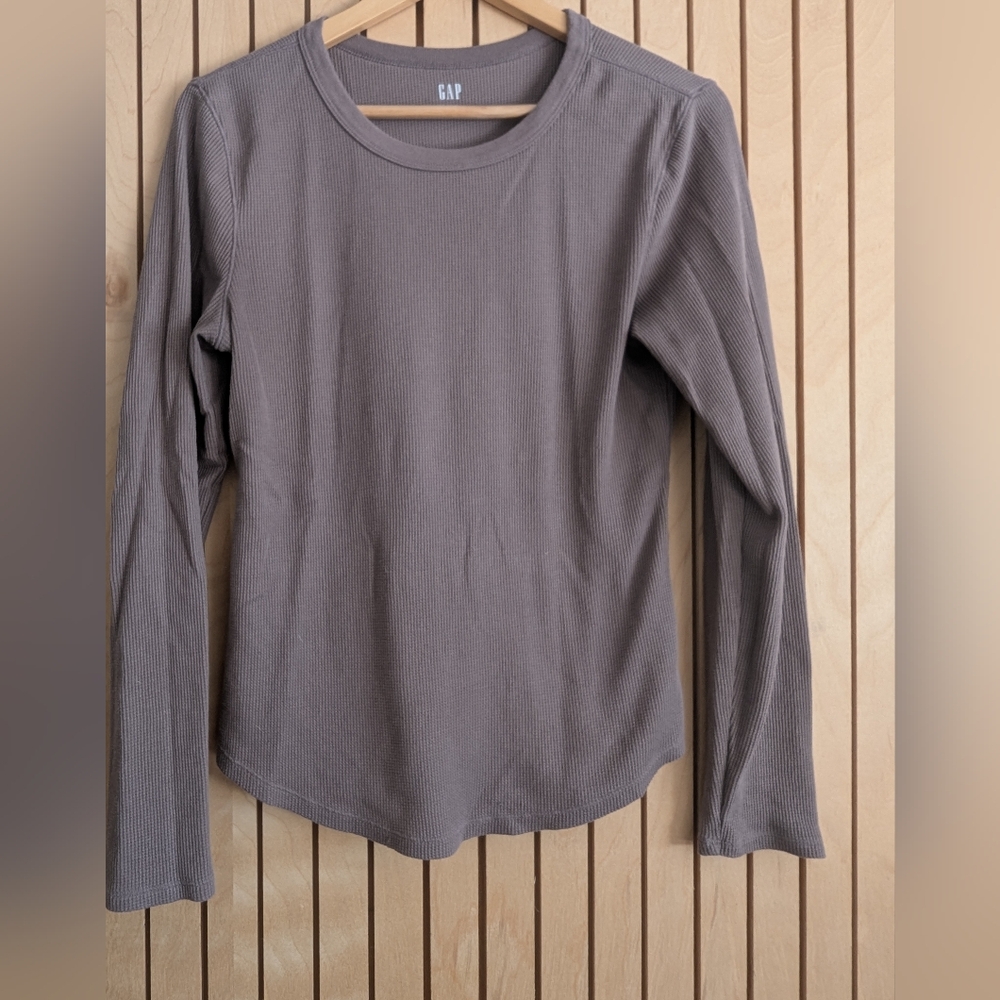 GAP Dusty Mauve/Taupe Long Sleeve Waggle Knit Thermal Shirt L